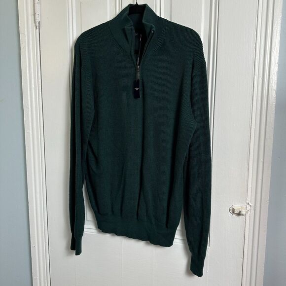 Moncrief Sweater Mens XL Dark Green Knit Pullover Quarter Zip Wool Cashmere NWT - Picture 1 of 9